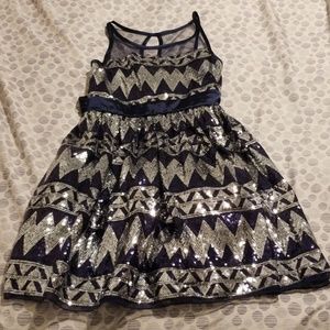 Crystal Doll girl dress sz 7 navy blue and silver